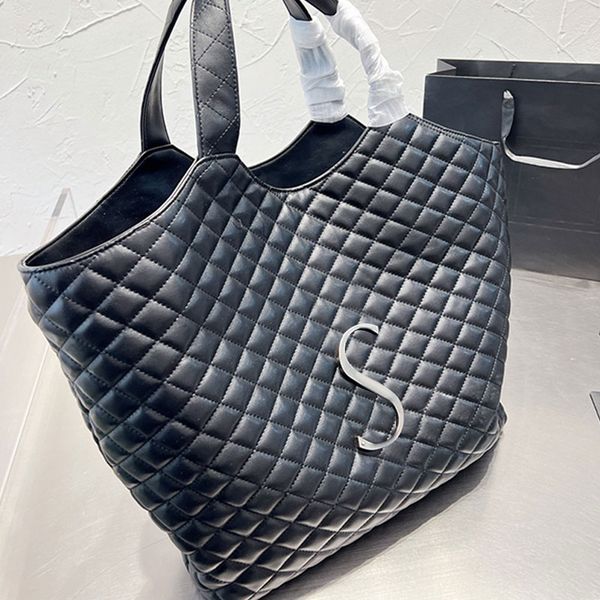 

silver buckle totes bag diamond lattice fashion women shopping bags latest handbags purse large capacity hardware letters solid color zipper