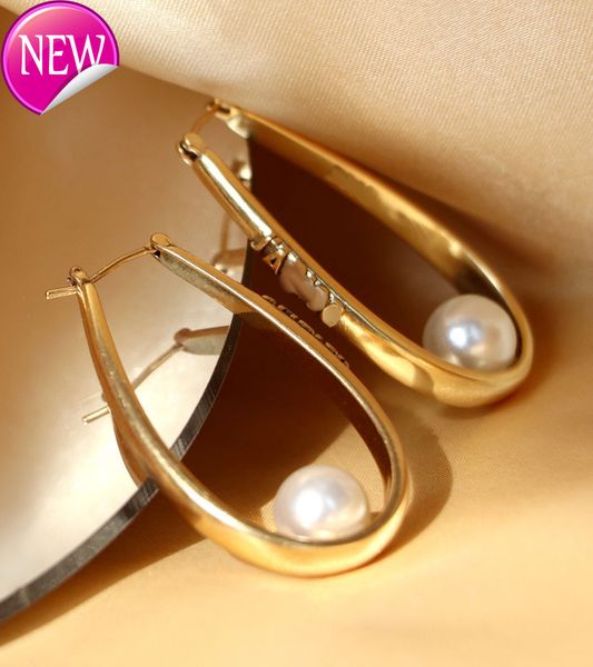 

luxury brand design earrings / djia oval pearl and for women, Golden;silver