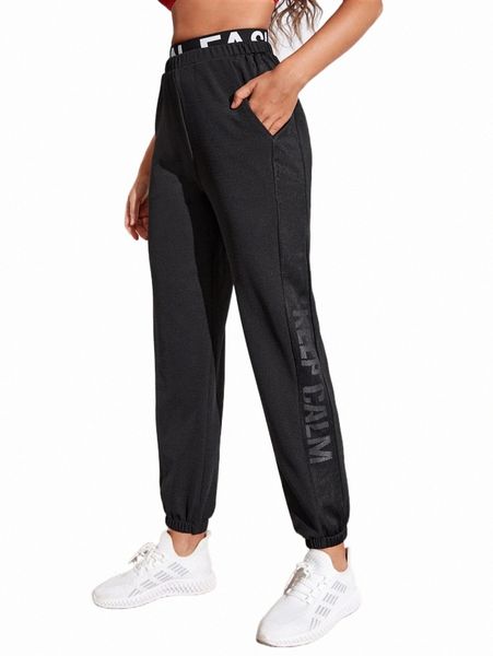 

women's tracksuits contrast letter side seam sports pants i3k3#, Gray