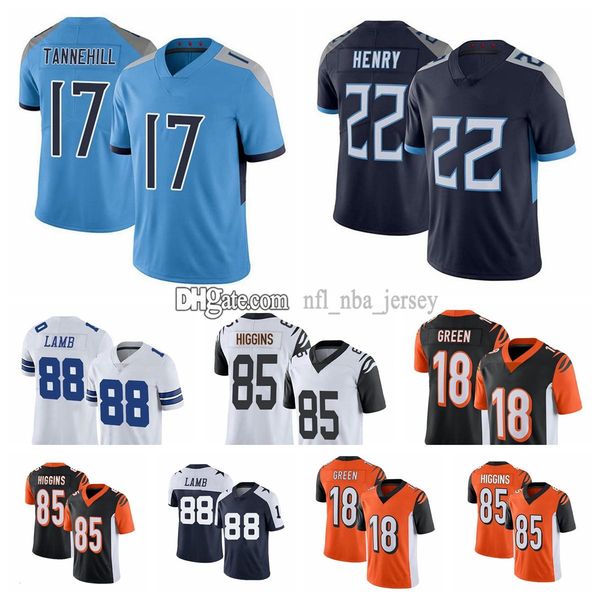 

college wear 2020 new 88 lamb football shirt 85 higgins 18 green 9 burrow 17 tannehill 22 henry quailty 2021 new, Black