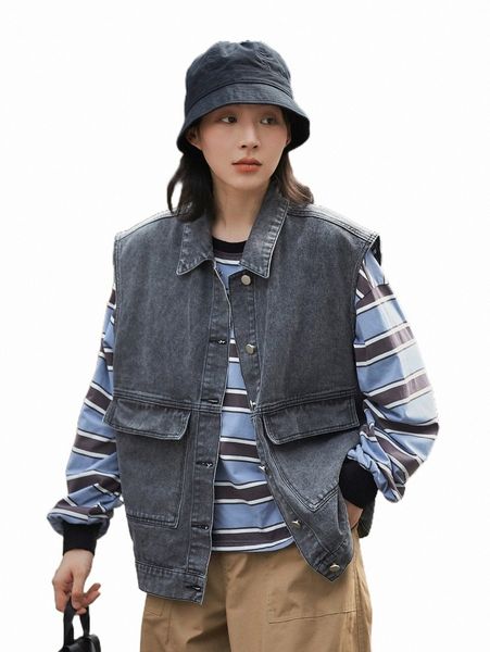 

women's jackets dazy 1pc flap pocket vest denim jacket t3ud#, Black;brown