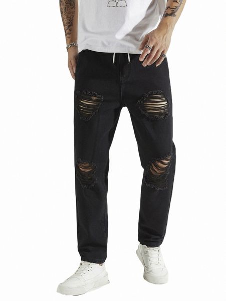 

men's jeans romwe guys ripped drawstring jeans m3wa#, Blue