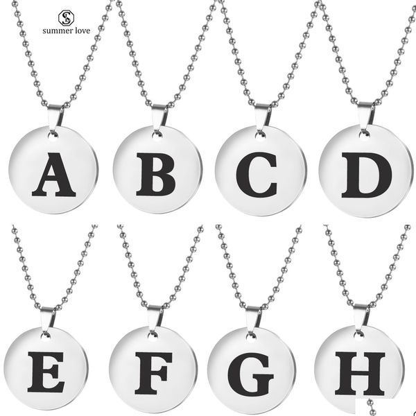 

pendant necklaces a-z 26 initial letters necklaces stainless steel 25mm round pendant necklace diy customize jewelry whole ffshop2001 dhj9z, Silver