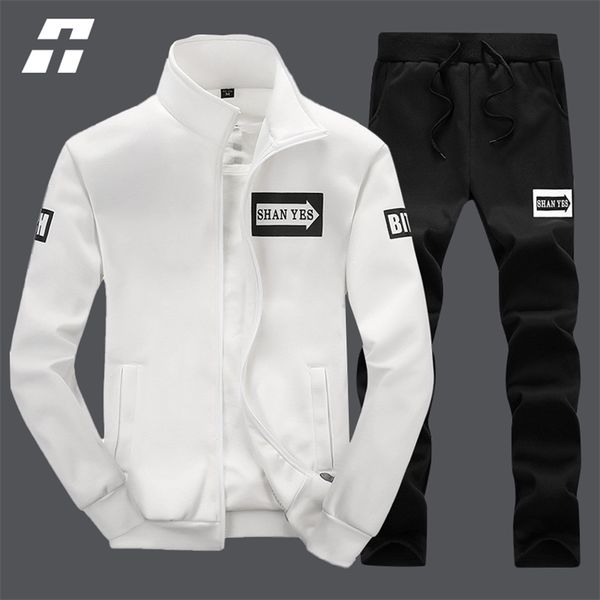 

mens tracksuits mens tracksuit autumn fashion sportswear 2 piece set men jacket sweatpants casual prined male sweatsuit sports suits husband, Gray