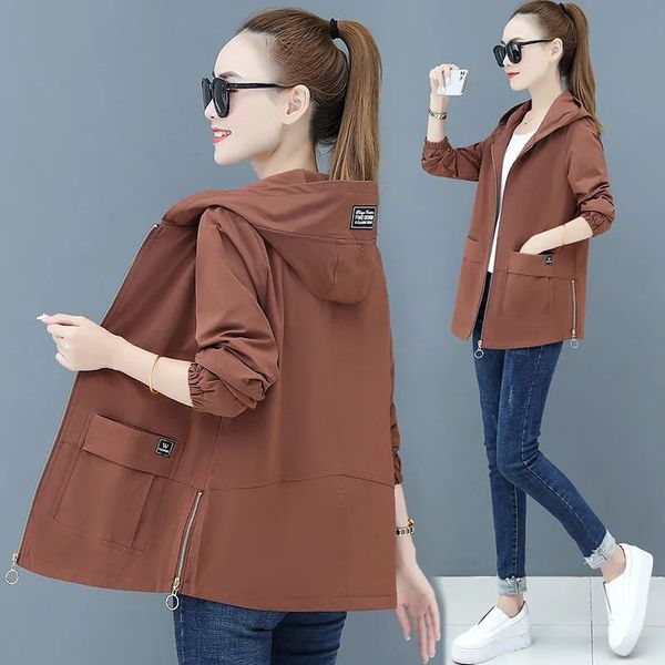 

women s jackets autumn long sleeve causal windbreaker female hooded basic coats loose jacket outwear women clothing 220905, Black;brown