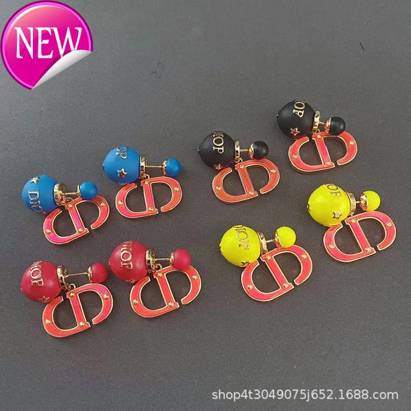 

luxury brand design earrings d family spring and summer new candy color resin pearl earrings cd letter 2022 925 pure silver needle advanced, Golden;silver