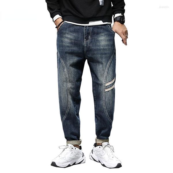 

men's jeans man's loose fit wide leg pants male streetwear blue baggy for men stripes hip hop man oversize