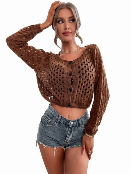 

women's sweaters pointelle knit crop cardigan i9f0#, White;black