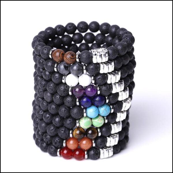 

charm bracelets dog paw energy stone 7 chakras bracelet 8mm black lava beads bracelets stretch yoga jewelry for women men gift drop d dhysa, Golden;silver