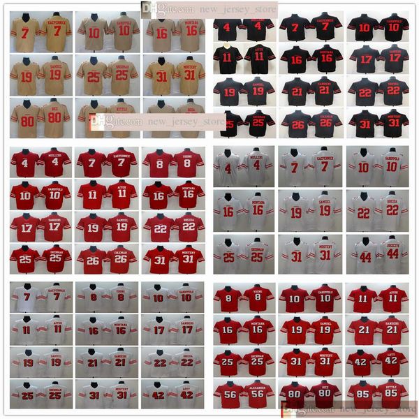 

college wear sanfrancisco49er 7 colin kaepernick 11 brandon aiyuk 17 emmanuel sanders 19 deebo samuel 22 matt breida dee ford jerseys man wo, Black
