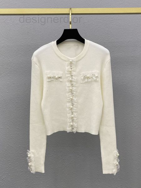 

women's sweaters designer 22 early autumn new heavy-duty pearl sewing diamond round neck long sleeve knitted cardigan is versatile slim, White;black