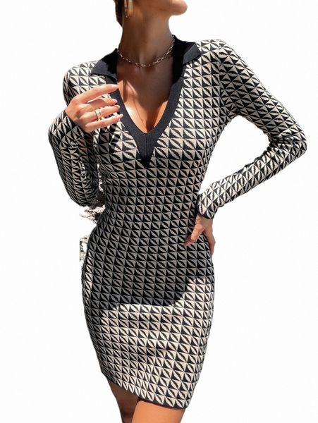 

women's sweaters knit mix geo pattern sweater dress k2py#, White;black