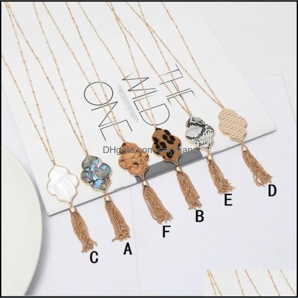 

pendant necklaces hexagon abalone shell leopard leather pendant necklace metal tassels long chain sweater geometric jewelry drop deli dhg2o, Silver