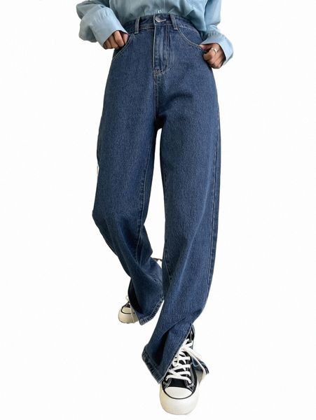 

women's jeans dazy split hem straight leg jeans m69a#, Blue