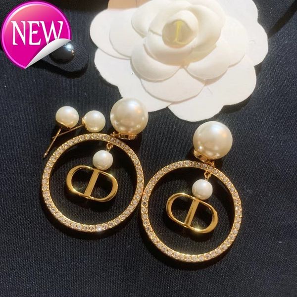

luxury brand design earrings d home / di cd diamond ring pearl earrings fashion simple personality light female, Golden;silver