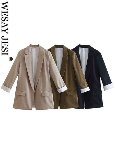 

suit wesay jesi fashion solid casual simple suit jacket long sleeve cuff curlin, White;black