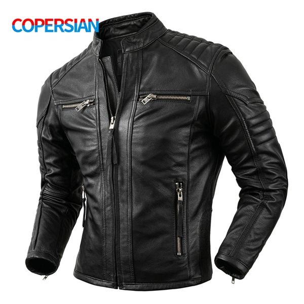 

men's leather faux motorcycle causal vintage coat men autumn outfit fashion biker pocket design layer cow jacket 220905, Black