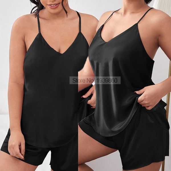 

women pajamas suit loose lounge sleepwear wear with shorts nightwear large size, Black;red