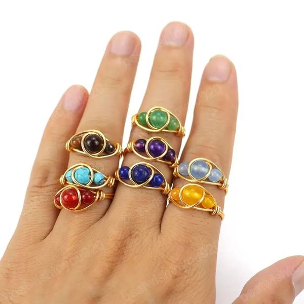 

natural crystal stone adjustable ring gold silver plated beaded band rings for women girl party club decor fashion jewelry