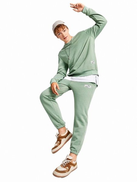 

men's tracksuits men letter patched sweatshirt & sweatpants a7pc#, Gray