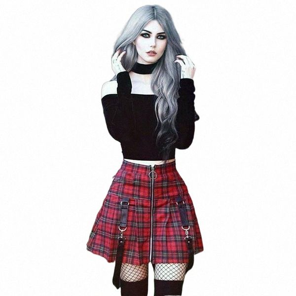 

skirts skirts women punk style check mini skirt with fixed straps l6ju#, Black