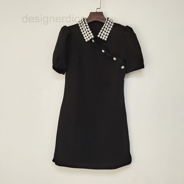 

casual dresses designer fadan 2022 early spring new women's diamond studded slim fit short dress black bubble sleeve head mj24, Black;gray