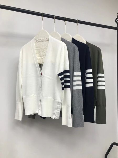 

women's stripes cardigans sweater v-neck long sleeve single breasted loose design loose knit coat, White;black