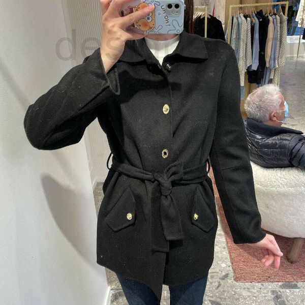 

women's jackets designer fadan 2021 autumn winter golden button french elegant women's black waist closed manual double-sided wool, Black;brown