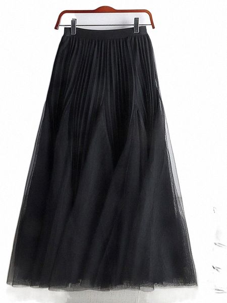 

skirts skirts 2022 spring pleated black a-word skirt women's summer korean version of high-waisted mesh yarn in the long b43b#