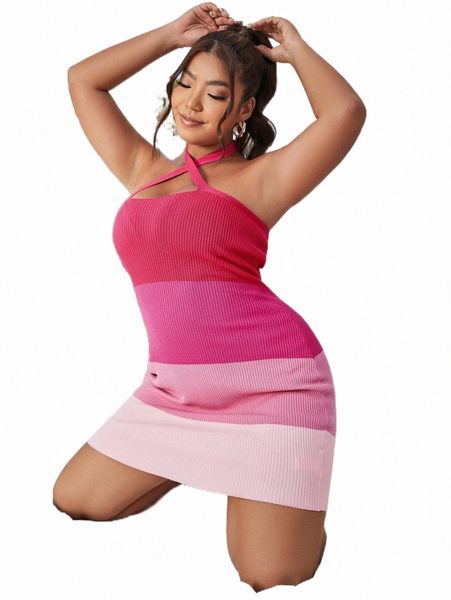 

plus size t-shirt plus colorblock tie back halter sweater dress h9so#, Black