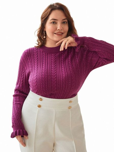 

plus size t-shirt plus stand collar flounce sleeve sweater v3lx#, Black