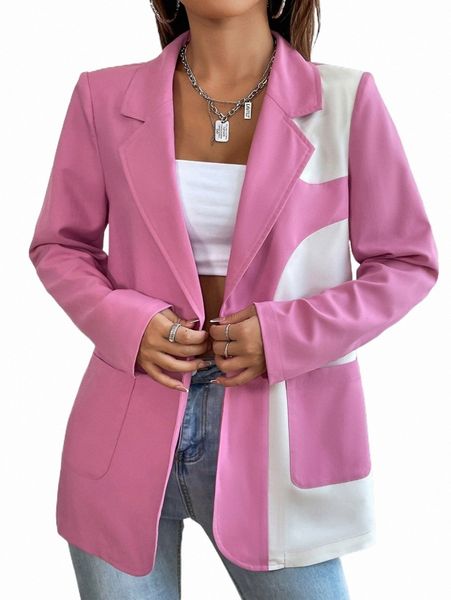 

women's two piece pants two tone lapel neck blazer k6up#, White