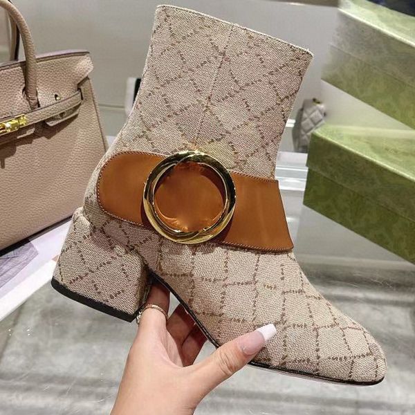 

2022 british style ankle boots designer genuine leather classic letters interwoven metal buckle decoration womens shoes cowskin martin boot, Black