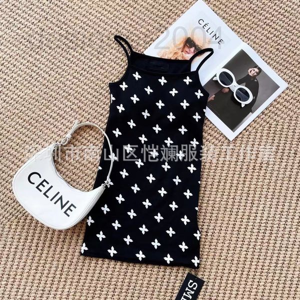 

casual dresses designer nanyou smk2022 spring summer new product dark garden series four leaf grass cross sling dress hu32, Black;gray