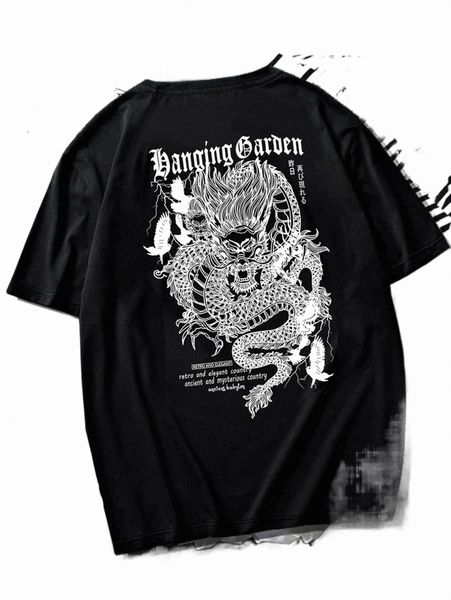

men's t-shirts romwe guys letter dragon graphic tee l1h4#, White;black