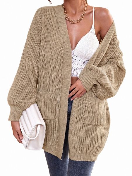 

women's sweaters dual pocket drop shoulder cardigan without belt k3hb#, White;black
