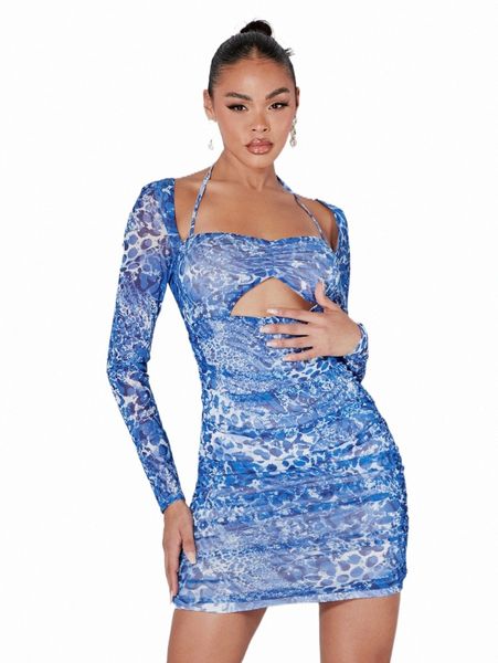 

casual dresses bae tie dye cut out front ruched bodycon dress b4by#, Black;gray