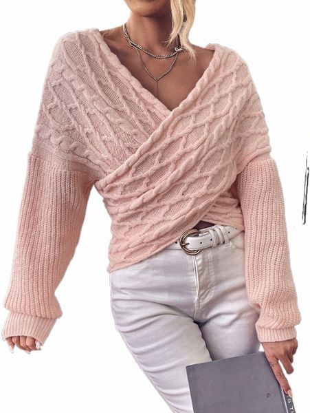 

women's sweaters cable knit drop shoulder crossover sweater y5z8#, White;black
