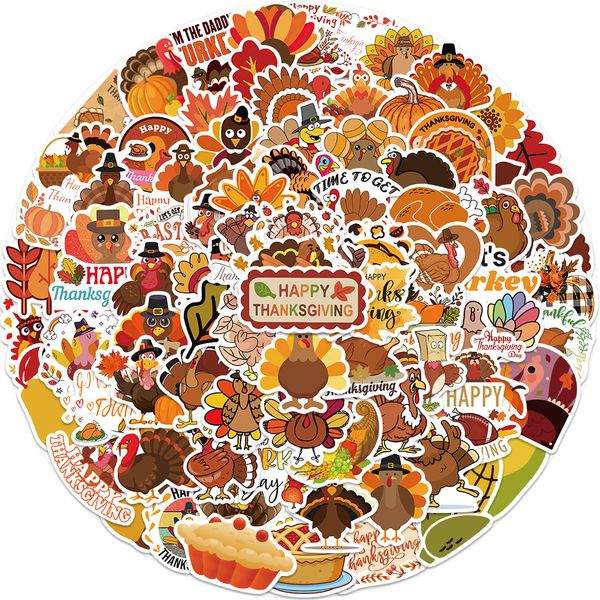 

pack of 100pcs thanksgiving stickers turkey waterproof vinyl sticker no-duplicate for skateboard luggage lapnotebook helmet water bottle pho