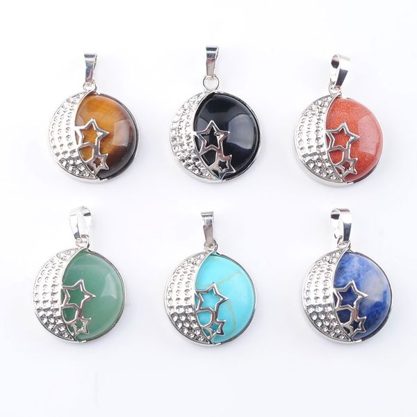 

natural stone bead dangle pendant for women yoga jewelry gift love moon stars back hollow new design elegant bn367, Silver