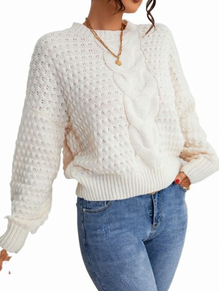 

women's sweaters drop shoulder cable knit sweater k4j7#, White;black