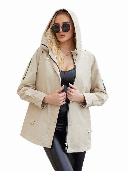 

women's down & parkas ziai zip detail foldover drawstring hooded coat g3mv#, Black