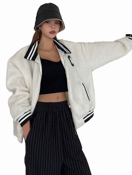 

women's jackets dazy striped trim zipper teddy jacket k8gv#, Black;brown