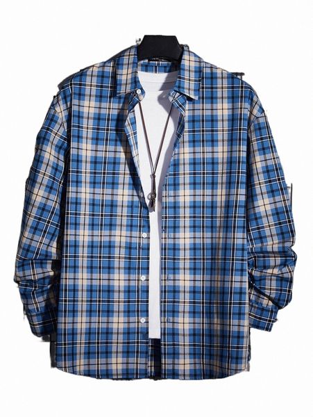 

men's casual shirts men tartan drop shoulder shirt without tee a8ee#, White;black