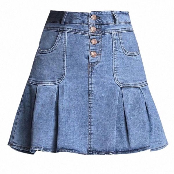 

skirts skirts sweet jeans skirt women's denim pleated preppy style high waist a line lolita skater 2022 summer jupes femme d9ah#, Black