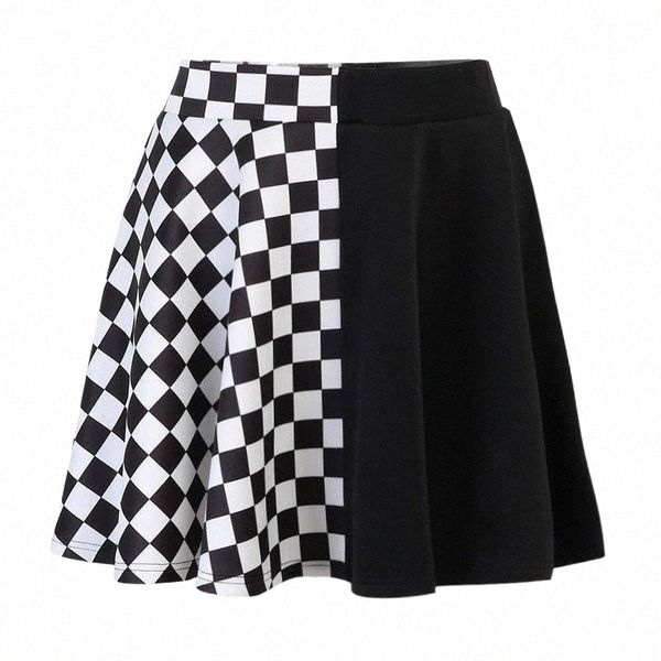 

skirts skirts plaid patchwork high waist casual women pleated mini 2022 spring gothic stylish chic chain ladies daily bottom a1dj#, Black