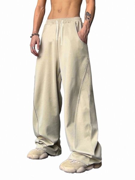 

men's pants men stitching drawstring waist sweatpants 512l#, Black