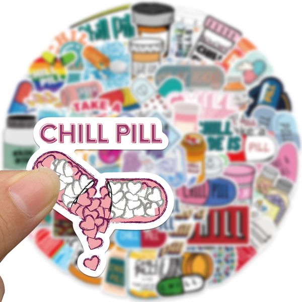 

52pcs chill pill stickers non-random for car bike luggage graffiti sticker lapskateboard motor water bottle snowboard wall decals kids gifts