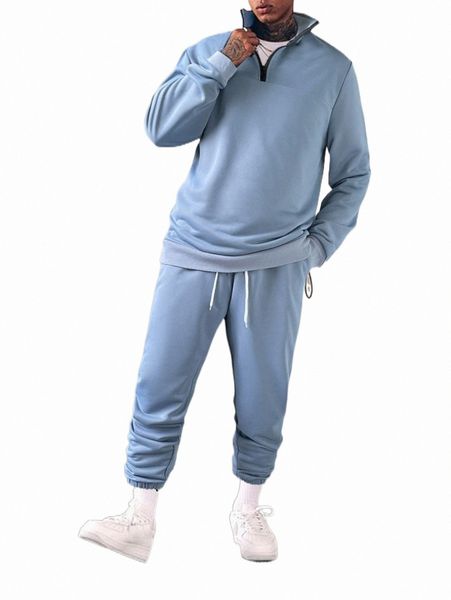 

men's tracksuits men half zip sweatshirt & drawstring waist sweatpants 66vx#, Gray