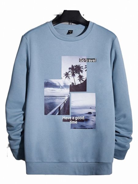 

men's hoodies & sweatshirts men slogan & tropical print pullover f6lq#, Black
